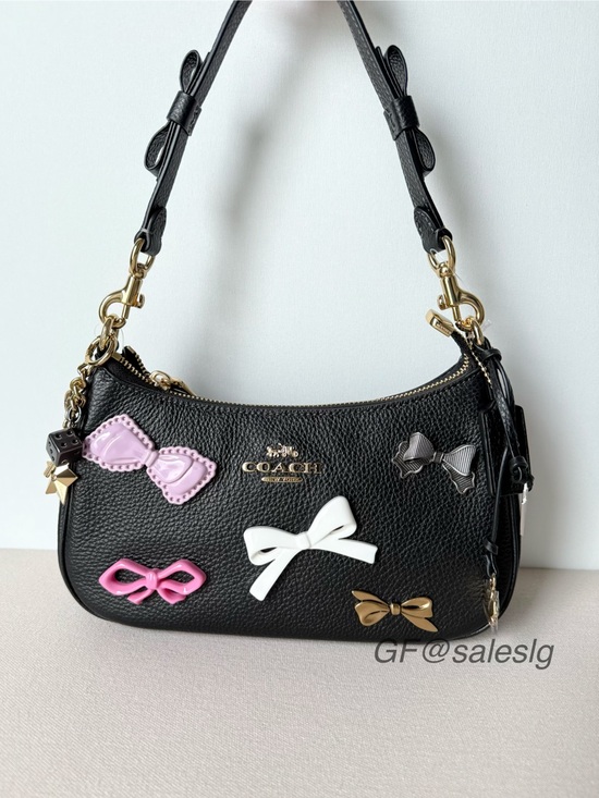 Coach Handbags - Coach Teri Shoulder Bag Black Pebble Leather Bow Charm Set CDY93 NWT